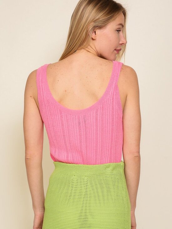 LUMIERE Ribbed Knit Scoop Neck Tank | Hot Pink - Picture 2 of 5